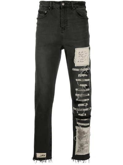 Val Kristopher Patchwork Straight-leg Jeans In Black