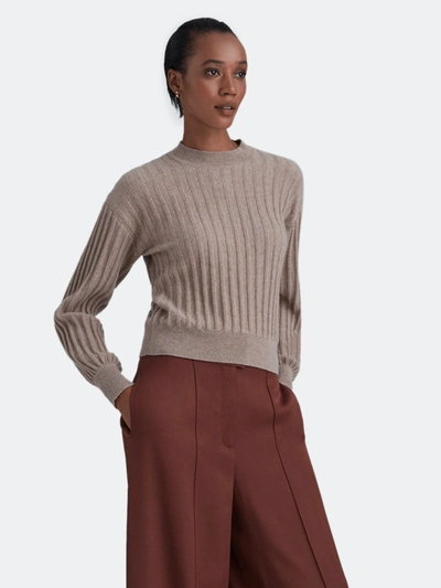 Club Monaco Ribbed Cashmere Blouson Sleeve Sweater In Taupe