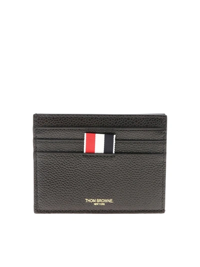 Thom Browne Leather Card Holder In Black