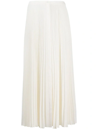 Theory Waistband Placket Pleated Midi Skirt In White