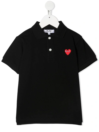 Comme Des Garçons Play Black Polo T-shirt For Kids With Logo