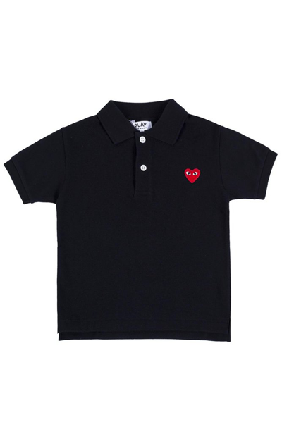 Comme Des Garçons Play Black Polo T-shirt For Kids With Logo