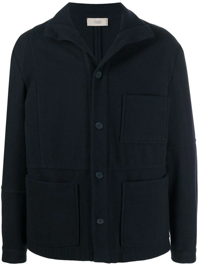 Maison Flaneur Panelled High Neck Coat In Blue