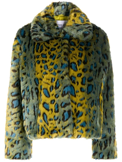 Stand Studio Leopard-print Faux Fur Jacket In Green