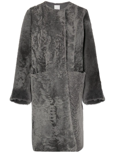 Furling By Giani Oversized Shearling Coat In Grey