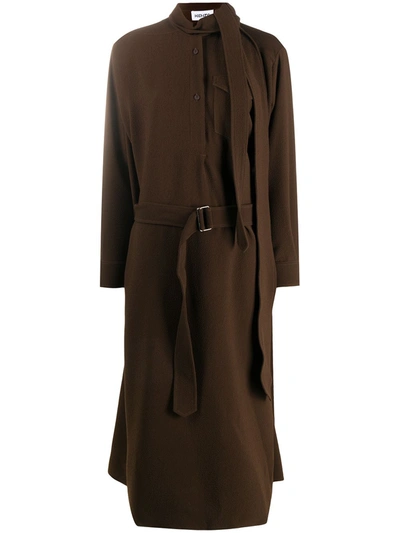 Kenzo Tie Neck Midi Dress In Brown