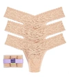 Hanky Panky Signature Lace Low Rise Thong 3-pack In Chai