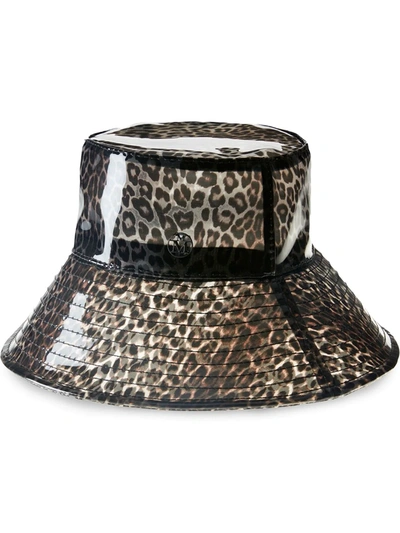 Maison Michel Brown Charlotte Leopard Print Bucket Hat In Brown,black