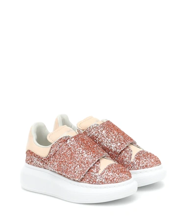 Alexander Mcqueen Kids' Glitter & Leather Strap Sneakers In Pink