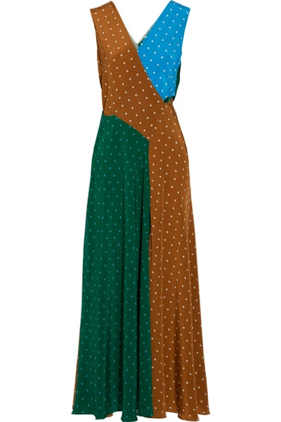 Diane Von Furstenberg Cutout Polka-dot Silk Crepe De Chine Maxi Dress In Colorblock Arbor Dot Print