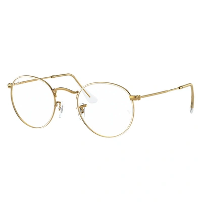 Ray Ban Round Metal Optics Eyeglasses Shiny Gold Frame Clear Lenses 50-21
