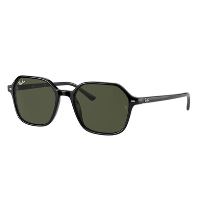 Ray Ban John Sunglasses Shiny Black Frame Green Lenses 53-18
