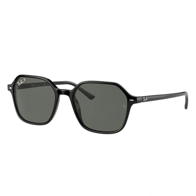 Ray Ban John Sunglasses Shiny Black Frame Green Lenses Polarized 53-18 In Schwarz