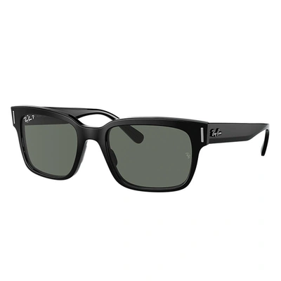 Ray Ban Jeffrey Sunglasses Shiny Black Frame Green Lenses Polarized 55-20