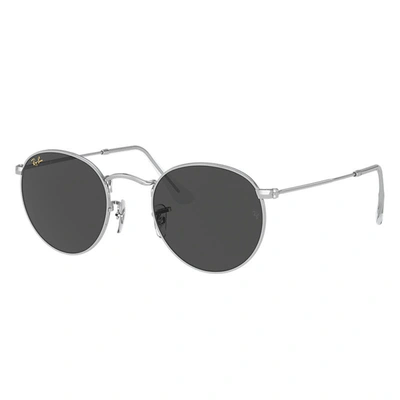 Ray Ban Round Metal Legend Gold Sunglasses Shiny Silver Frame Grey Lenses 50-21