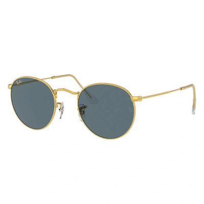 Ray Ban Round Metal Legend Gold Sunglasses Shiny Gold Frame Blue Lenses 53-21