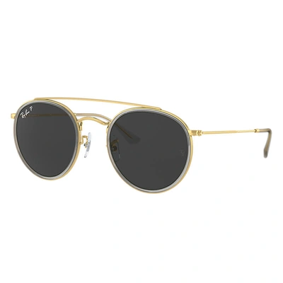 Ray Ban Round Double Bridge Sunglasses Shiny Gold Frame Black Lenses Polarized 51-22
