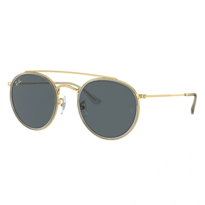 Ray Ban Round Double Bridge Legend Gold Sunglasses Shiny Gold Frame Blue Lenses 51-22