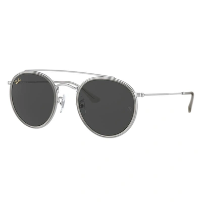 Ray Ban Round Double Bridge Legend Gold Sunglasses Shiny Silver Frame Grey Lenses 51-22