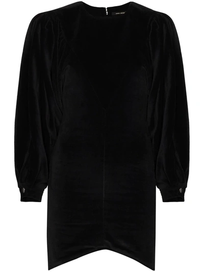 Isabel Marant Long Sleeve Cotton Velvet Dress In Black