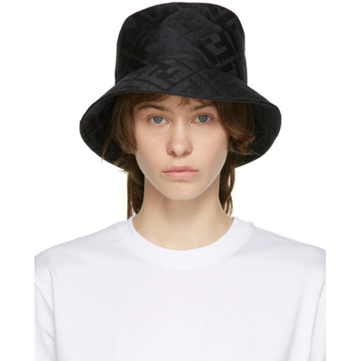 Fendi Logo-jacquard Cotton-blend Terry Bucket Hat In Black