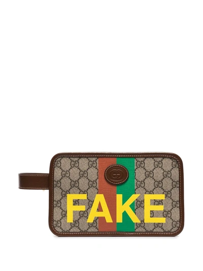 Gucci 'fake' Kulturbeutel Mit Monogramm In Brown