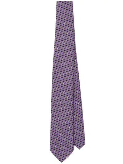 Prada Geometric-print Pointed-tip Tie In Blue