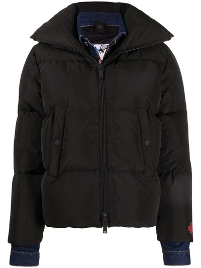 Dsquared2 Jacket Down Jacket With Layered Denim Jacket In Black