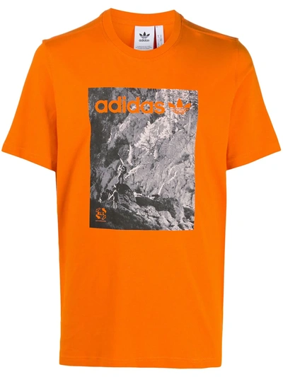 Adidas Originals Logo Print T-shirt In Orange