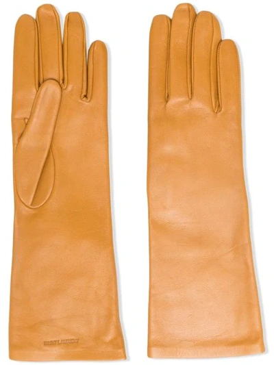 Saint Laurent Logo-debossed 5-finger Gloves In Neutrals