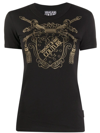 Versace Jeans Couture Logo Crest Print Slim Fit T-shirt In Black