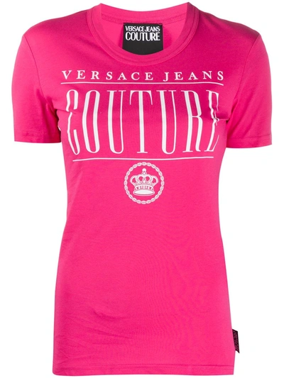 Versace Jeans Couture Slim Fit Logo Print T-shirt In Pink