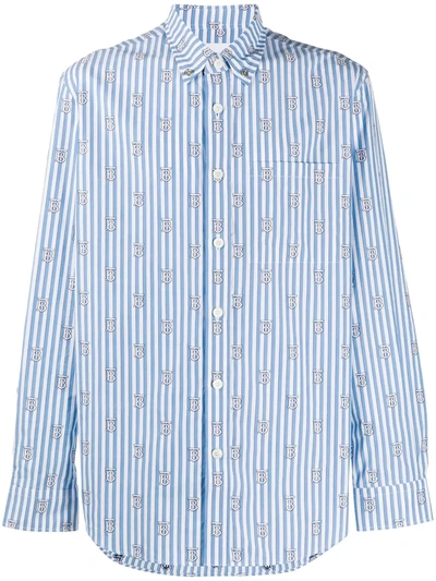 Burberry Monogram-print Striped Shirt In Blue