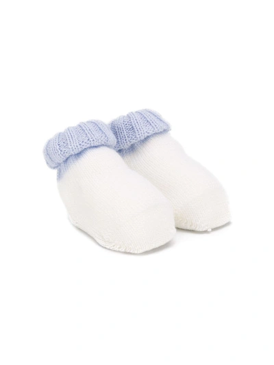 Siola Babies' Ribbed Trim Knitted Booties In White