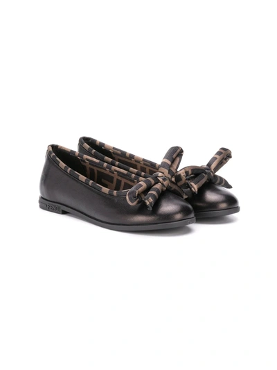 Fendi Kids' Ff-motif Bow-detail Ballerina Shoes In Black