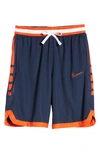 Nike B-ball Elite Stripe Athletic Shorts In College Navy/ Team Orange