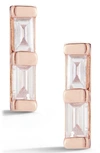 Dana Rebecca Designs Sadie Pearl Double Baguette Diamond Stud Earrings In Rose Gold