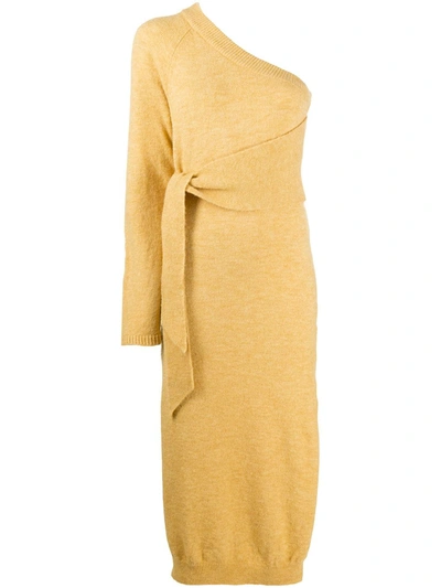 Nanushka Cedro One-sleeve Tie-detailed Stretch-knit Midi Dress In Yellow
