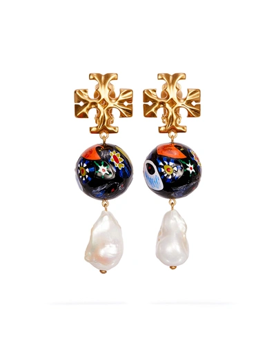 Tory Burch Roxanne Ceramic Pearl Drop Earring In Rolled Brass/multi/ivory Pearl