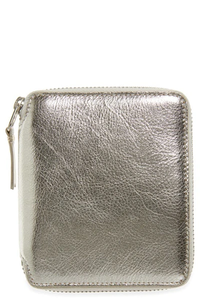 Comme Des Garçons Metallic Leather Wallet In Silver