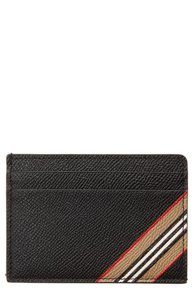 Burberry Kier Stripe Card Case In Black