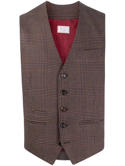 Brunello Cucinelli Checked Tailored Waistcoat In Brown