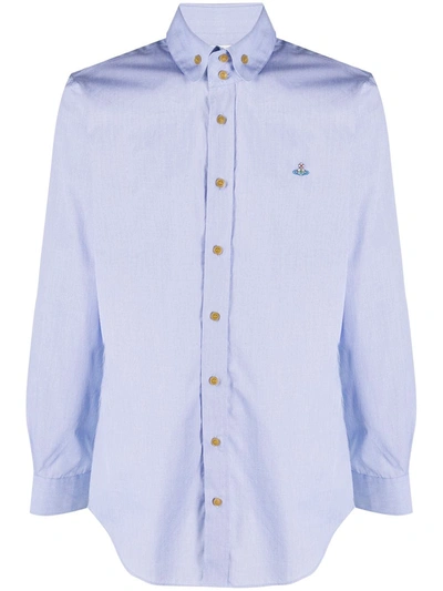 Vivienne Westwood Krall Orb-embroidered Cotton Shirt In Blue