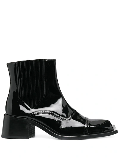 Martine Rose Cream Patent Leather Ankle Boots In Black