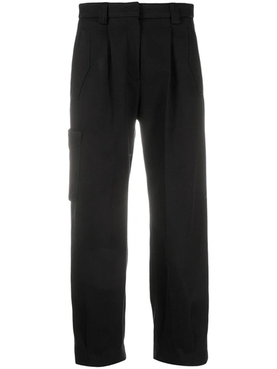 Pt01 Pleated Cotton Cargo Trousers In Black