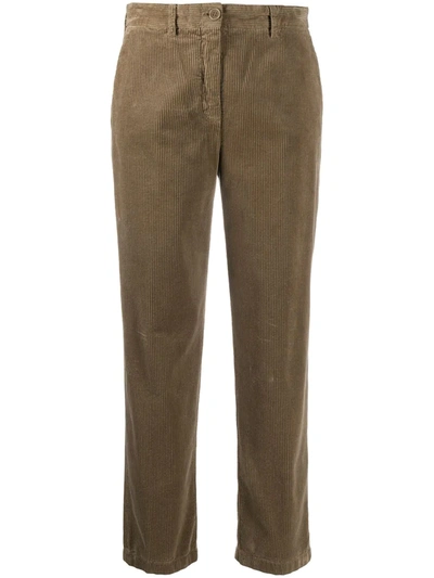 Aspesi Cropped Corduory Trousers In Neutrals