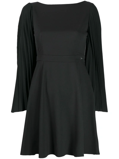 Blumarine Pleated-sleeve Mini Dress In Black
