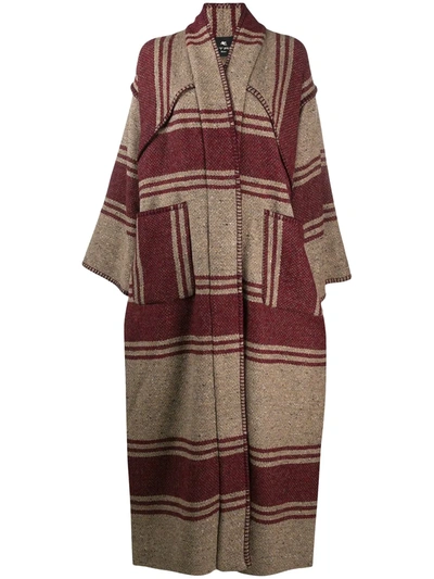 Etro Long Striped Wool Coat In Neutrals