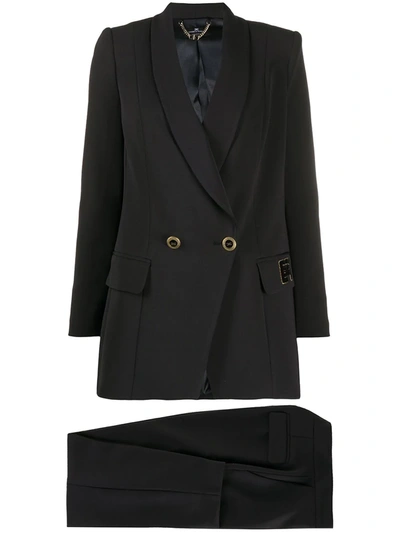 Elisabetta Franchi Double Breasted Shawl Lapel Suit In Black