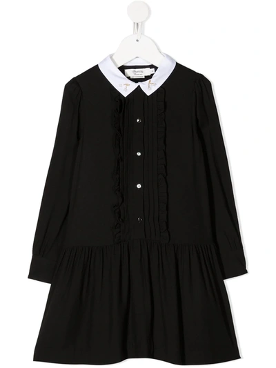 Bonpoint Kids' Ruffled Midi Shirt Dress In Black